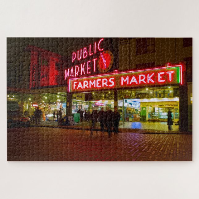 Quebra-cabeça Noite no Mercado Público de Seattle (Horizontal)