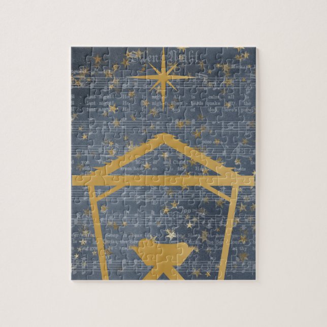 Quebra-cabeça Noite Silenciosa, bebê Jesus na Natividade Manger (Vertical)