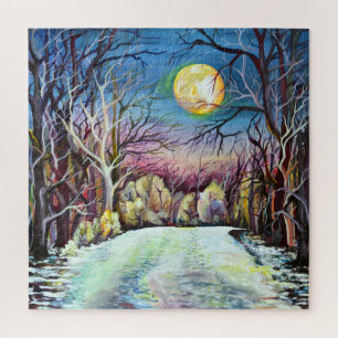 Quebra-cabeça Noite Silenciosa Inverno Cheia Lua na Suecia