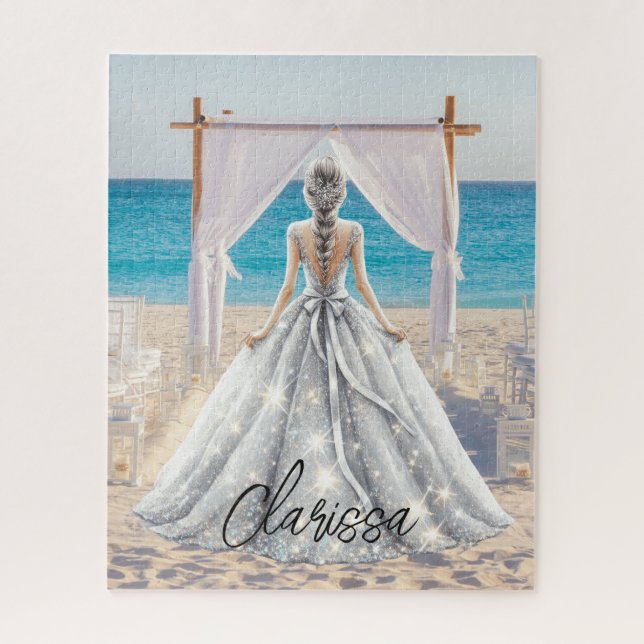 Quebra-cabeça Noiva Dia Do Casamento Praia Casamento Vestido Lux (Vertical)