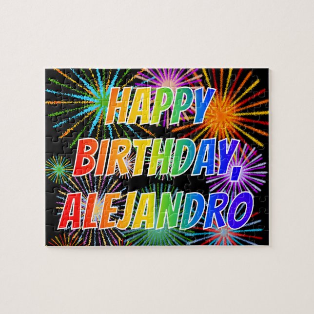 Quebra-cabeça Nome "ALEJANDRO", Diversão "FELIZ ANIVERSÁRIO" (Horizontal)