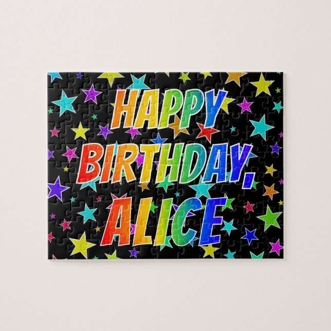 Quebra-cabeça Nome "ALICE", Diversão "FELIZ ANIVERSÁRIO" (Horizontal)