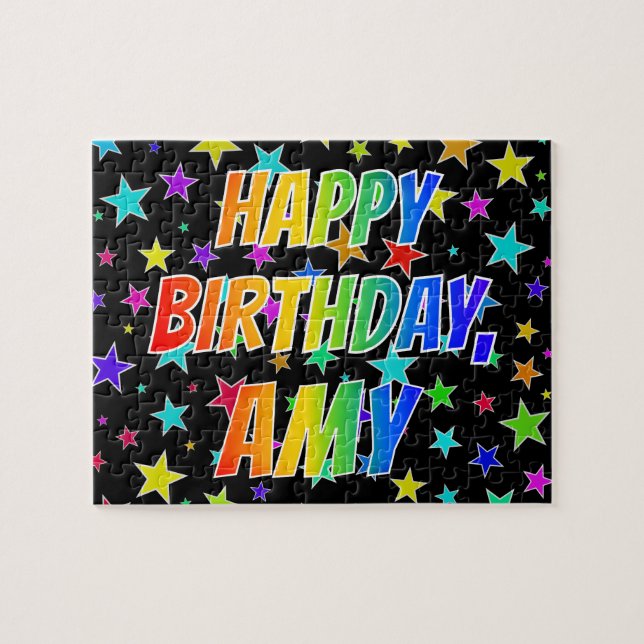 Quebra-cabeça Nome "AMY", Diversão "FELIZ ANIVERSÁRIO" (Horizontal)
