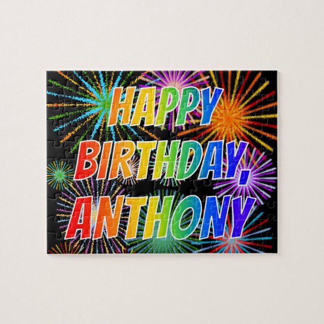 Quebra-cabeça Nome "ANTHONY", Diversão "FELIZ ANIVERSÁRIO" (Horizontal)