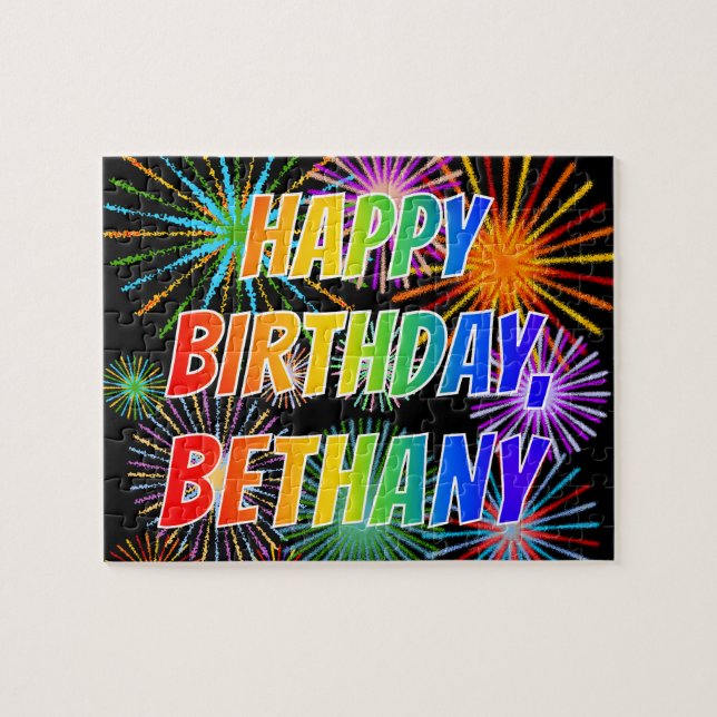 Quebra-cabeça Nome "BETHANY", Diversão "FELIZ ANIVERSÁRIO" (Horizontal)