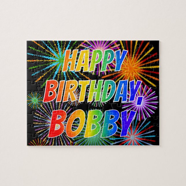 Quebra-cabeça Nome "BOBBY", Diversão "FELIZ ANIVERSÁRIO" (Horizontal)