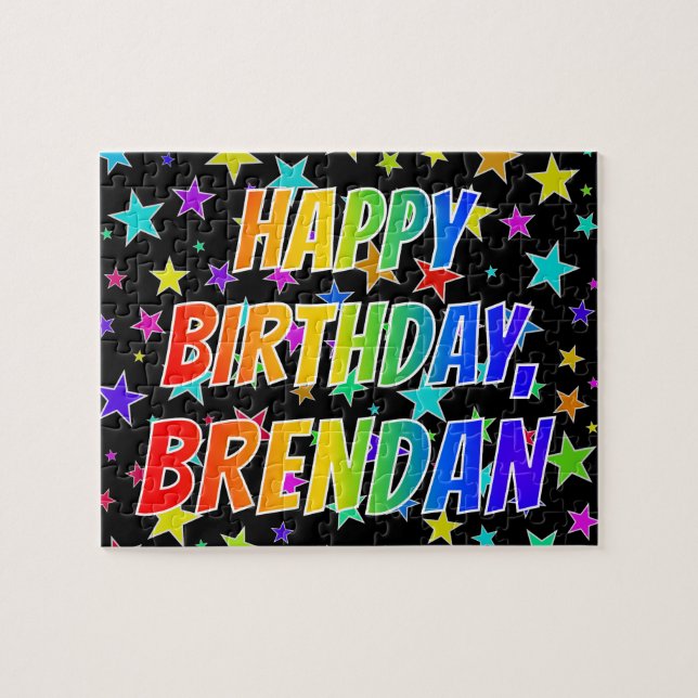 Quebra-cabeça Nome "BRENDAN", Diversão "FELIZ ANIVERSÁRIO" (Horizontal)