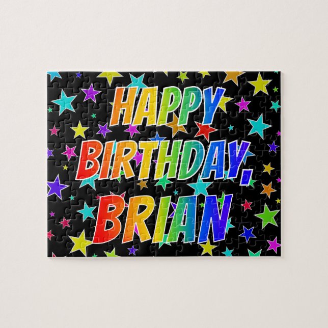 Quebra-cabeça Nome "BRIAN", Diversão "FELIZ ANIVERSÁRIO" (Horizontal)