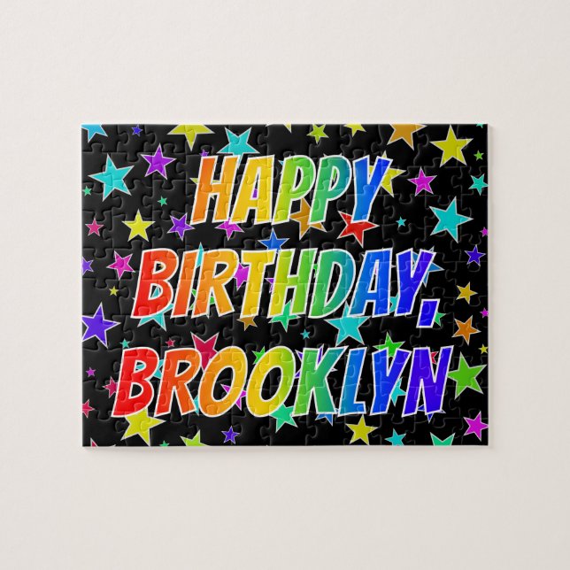 Quebra-cabeça Nome "BROOKLYN", Diversão "FELIZ ANIVERSÁRIO" (Horizontal)