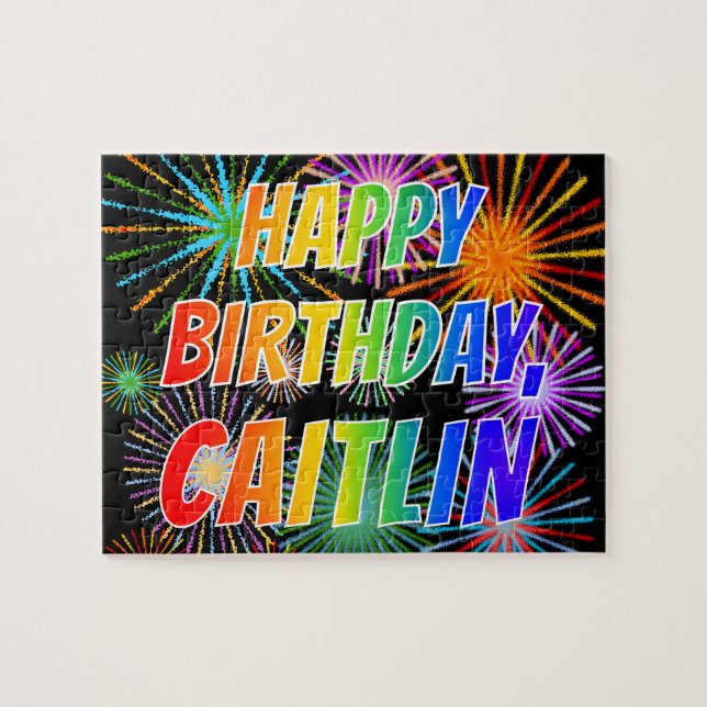 Quebra-cabeça Nome "CAITLIN", Diversão "FELIZ ANIVERSÁRIO" (Horizontal)
