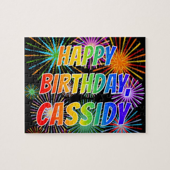 Quebra-cabeça Nome "CASSIDY", Diversão "FELIZ ANIVERSÁRIO" (Horizontal)