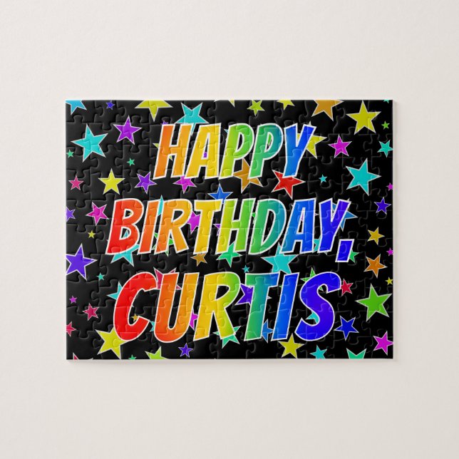Quebra-cabeça Nome "CURTIS", Diversão "FELIZ ANIVERSÁRIO" (Horizontal)