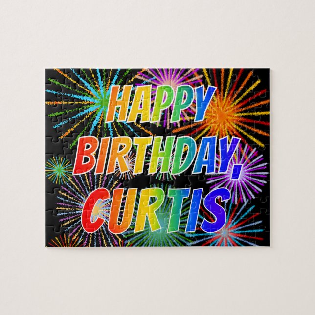 Quebra-cabeça Nome "CURTIS", Diversão "FELIZ ANIVERSÁRIO" (Horizontal)