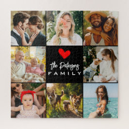 Quebra-cabeça Nome da família 8 Colagem de fotos preto elegante