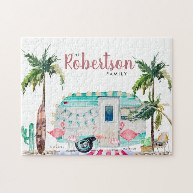 Quebra-cabeça Nome da família| Família Flamingo Personalizada (Horizontal)