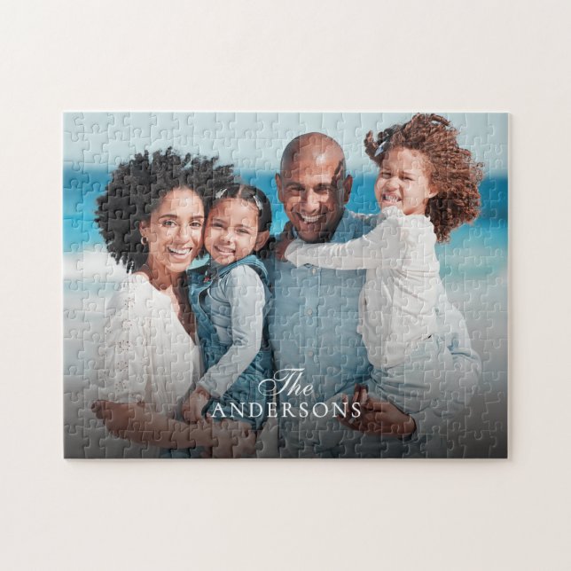 Quebra-cabeça Nome da Família & Foto Personalizada (Horizontal)