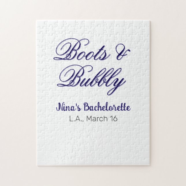 Quebra-cabeça nome da festa de despedida de solteira Boots & Bub (Vertical)