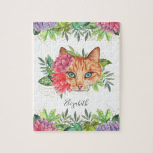 Quebra-cabeça Nome de Gato Floral de Olhos Azuis Fofos