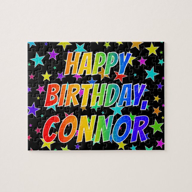 Quebra-cabeça Nome do "CONNOR", Diversão "FELIZ ANIVERSÁRIO" (Horizontal)
