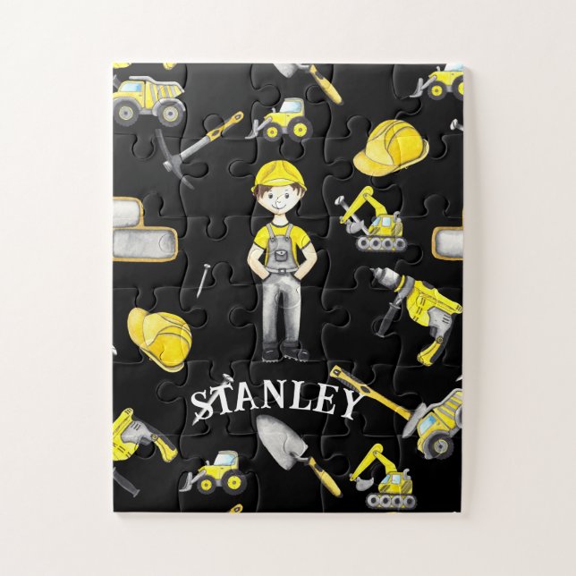 Quebra-cabeça Nome do Despejo do Caminhão de Construção Amarelo- (Vertical)