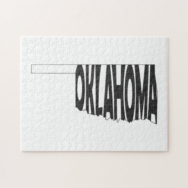 Quebra-cabeça Nome do Estado de Oklahoma Word Art Black (Horizontal)