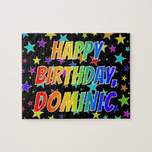 Quebra-cabeça Nome "DOMINIC", "FELIZ ANIVERSÁRIO"