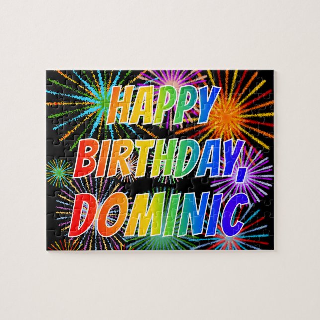 Quebra-cabeça Nome "DOMÍNICO", Diversão "FELIZ ANIVERSÁRIO" (Horizontal)