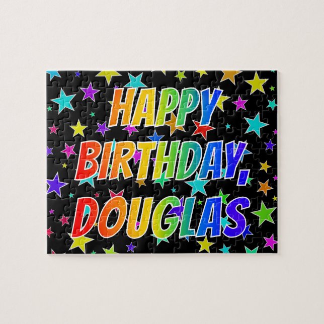 Quebra-cabeça Nome "DOUGLAS", Diversão "FELIZ ANIVERSÁRIO" (Horizontal)