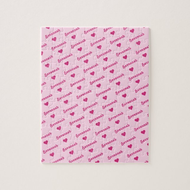 Quebra-cabeça Nome e Corações de Repetição Girly Pink (Vertical)