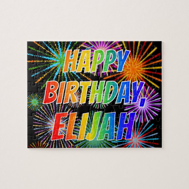 Quebra-cabeça Nome "ELIJAH", Diversão "FELIZ ANIVERSÁRIO" (Horizontal)