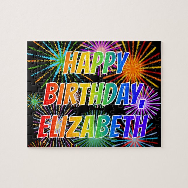 Quebra-cabeça Nome "ELIZABETH", Diversão "FELIZ ANIVERSÁRIO" (Horizontal)