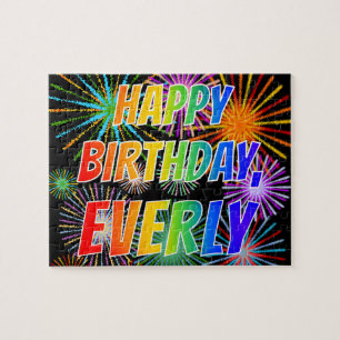 Quebra-cabeça Nome "EVERLY", Diversão "FELIZ ANIVERSÁRIO"