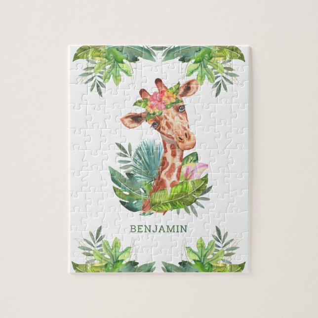 Quebra-cabeça Nome Girafa Fofa da Selva Tropical Rústica Safari (Vertical)