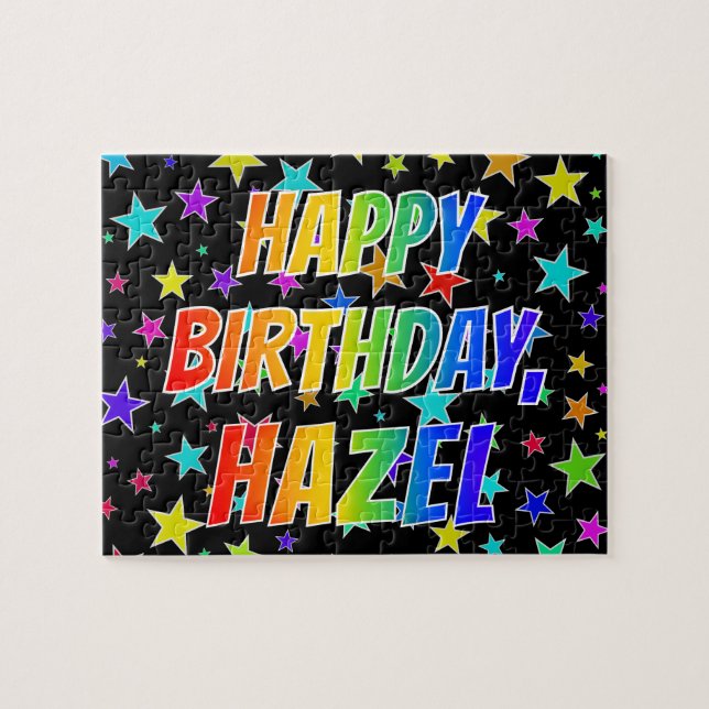 Quebra-cabeça Nome "HAZEL", Diversão "FELIZ ANIVERSÁRIO (Horizontal)