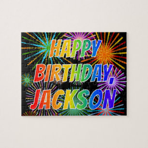 Quebra-cabeça Nome "JACKSON", Diversão "FELIZ ANIVERSÁRIO"