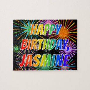 Quebra-cabeça Nome "JASMINE", Diversão "FELIZ ANIVERSÁRIO"