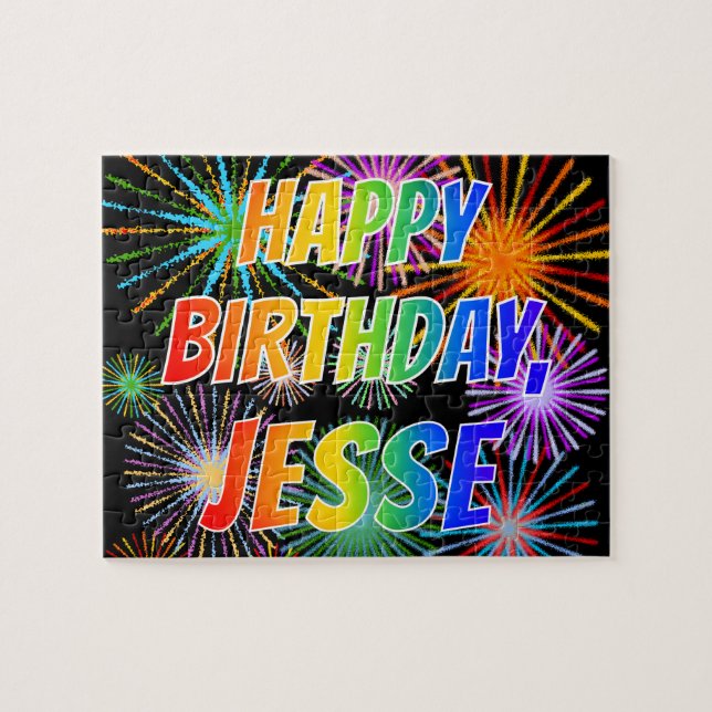 Quebra-cabeça Nome "JESSE", Diversão "FELIZ ANIVERSÁRIO" (Horizontal)