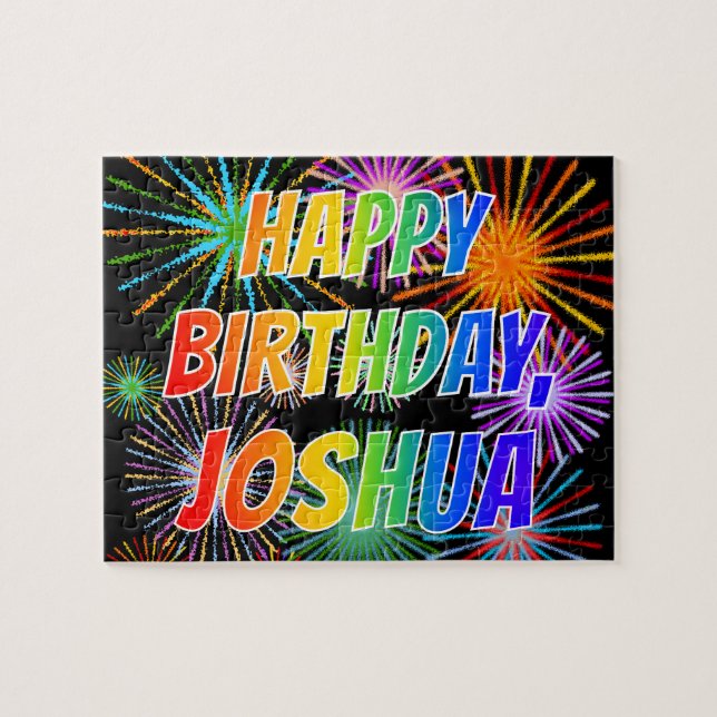 Quebra-cabeça Nome "JOSHUA", Diversão "FELIZ ANIVERSÁRIO" (Horizontal)
