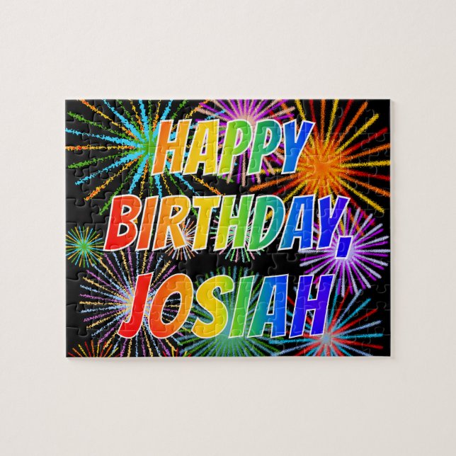 Quebra-cabeça Nome "JOSIAH", Diversão "FELIZ ANIVERSÁRIO" (Horizontal)