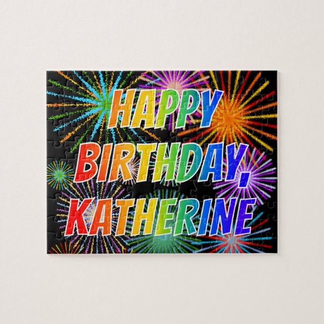 Quebra-cabeça Nome "KATHERINE", Diversão "FELIZ ANIVERSÁRIO" (Horizontal)