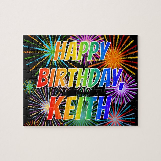 Quebra-cabeça Nome "KEITH", Diversão "FELIZ ANIVERSÁRIO" (Horizontal)