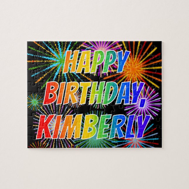 Quebra-cabeça Nome "KIMBERLY", Diversão "FELIZ ANIVERSÁRIO" (Horizontal)