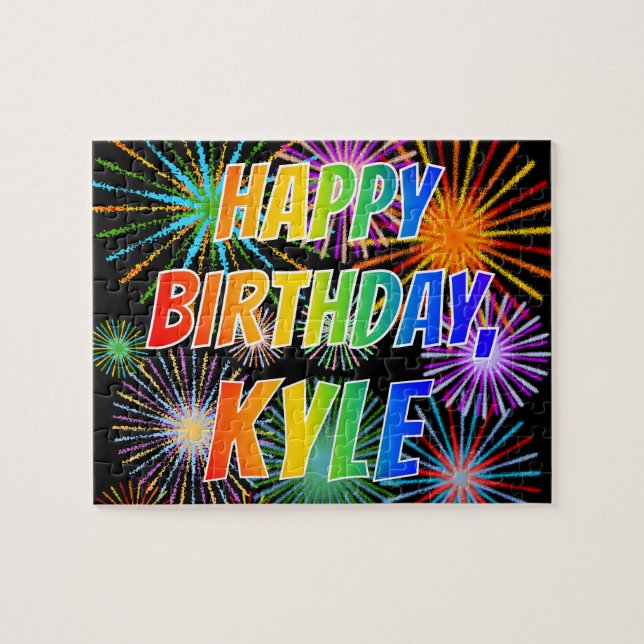 Quebra-cabeça Nome "KYLE", Diversão "FELIZ ANIVERSÁRIO" (Horizontal)