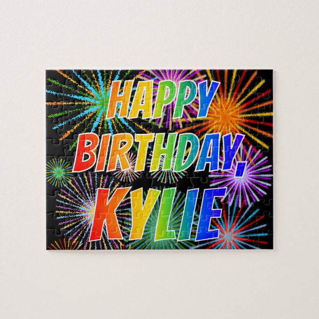 Quebra-cabeça Nome "KYLIE", Diversão "FELIZ ANIVERSÁRIO" (Horizontal)