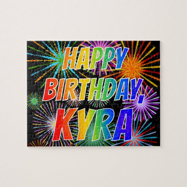 Quebra-cabeça Nome "KYRA", Diversão "FELIZ ANIVERSÁRIO" (Horizontal)