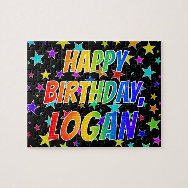 Quebra-cabeça Nome "LOGAN", "FELIZ ANIVERSÁRIO" (Horizontal)