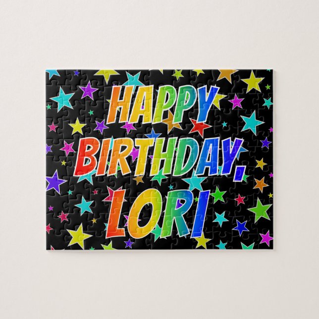 Quebra-cabeça Nome "LORI", Diversão "FELIZ ANIVERSÁRIO" (Horizontal)