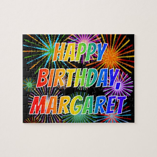 Quebra-cabeça Nome "MARGARET", Diversão "FELIZ ANIVERSÁRIO" (Horizontal)
