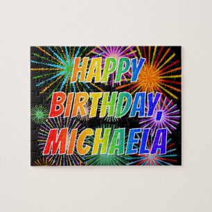 Quebra-cabeça Nome "MICHAELA", Diversão "FELIZ ANIVERSÁRIO"
