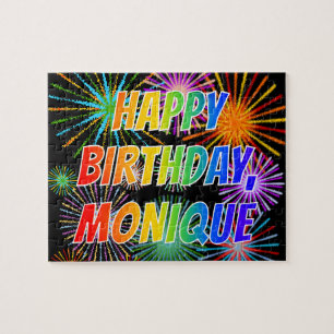 Quebra-cabeça Nome "MONIQUE", Diversão "FELIZ ANIVERSÁRIO"